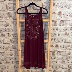 Maurices- Embroidered Burgundy Dress
